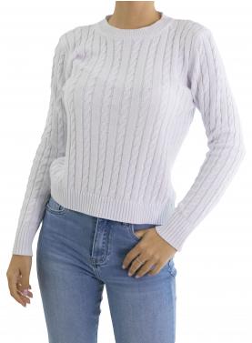 Maglia intrecciata girocollo tinta unita 